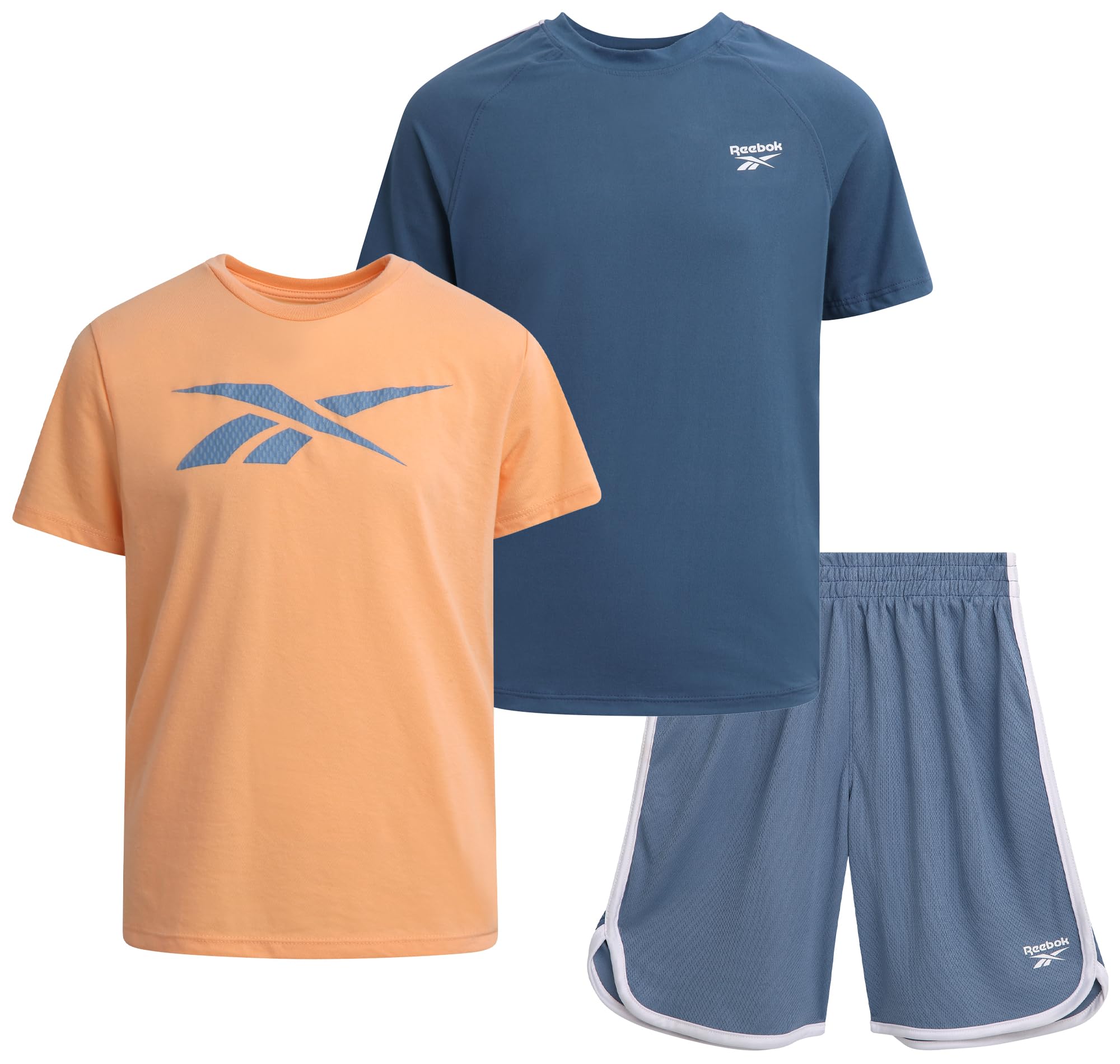 Reebok Boys Athletic Shorts Set - 3 Piece Summer Clothes Outfit with Graphic Tees and Boys Running Shorts for Active Kids